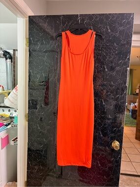 Haute Monde Bright Orange Sleeveless Midi Dress